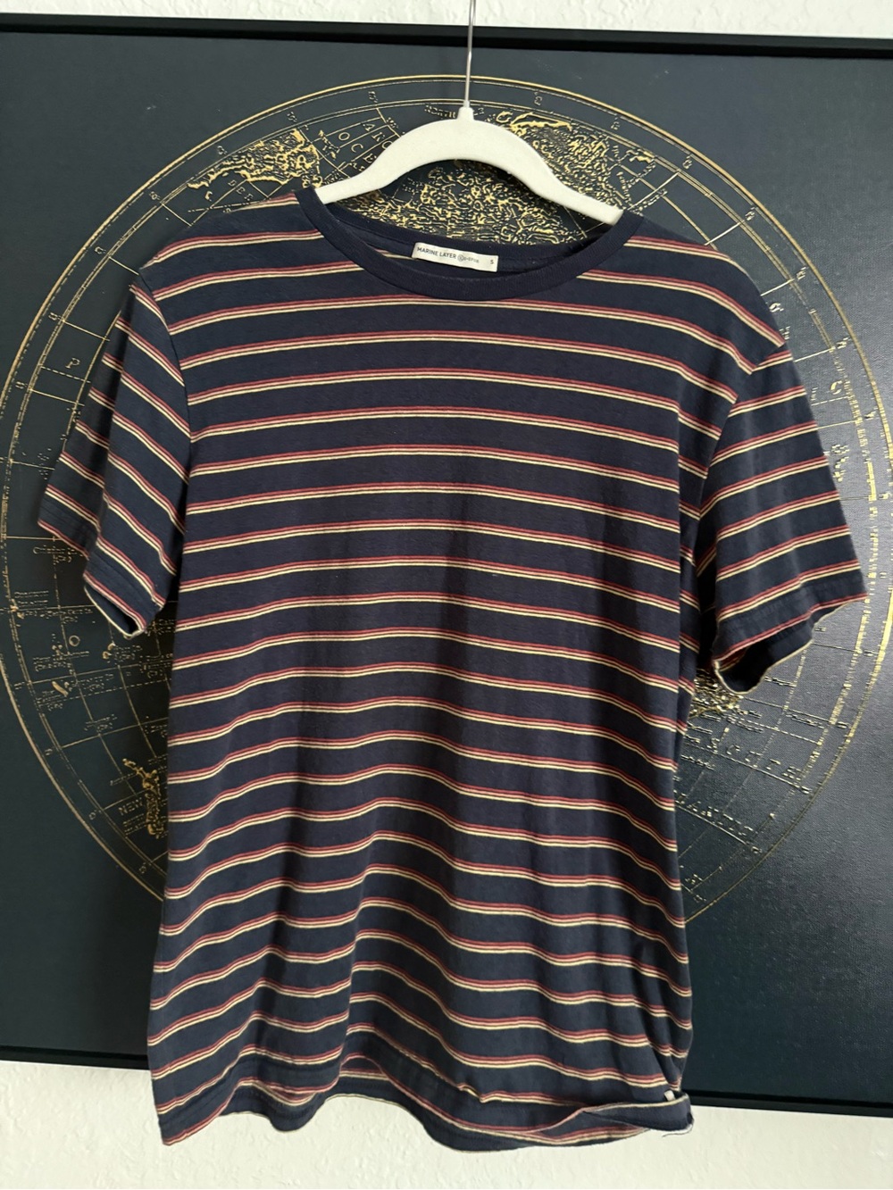 Marine Layer Navy Tee with Red and Cream Stripes